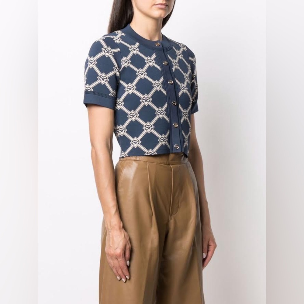 NWT Sandro Cropped Knit Cardigan With Jacquard - Picture 5 of 7
